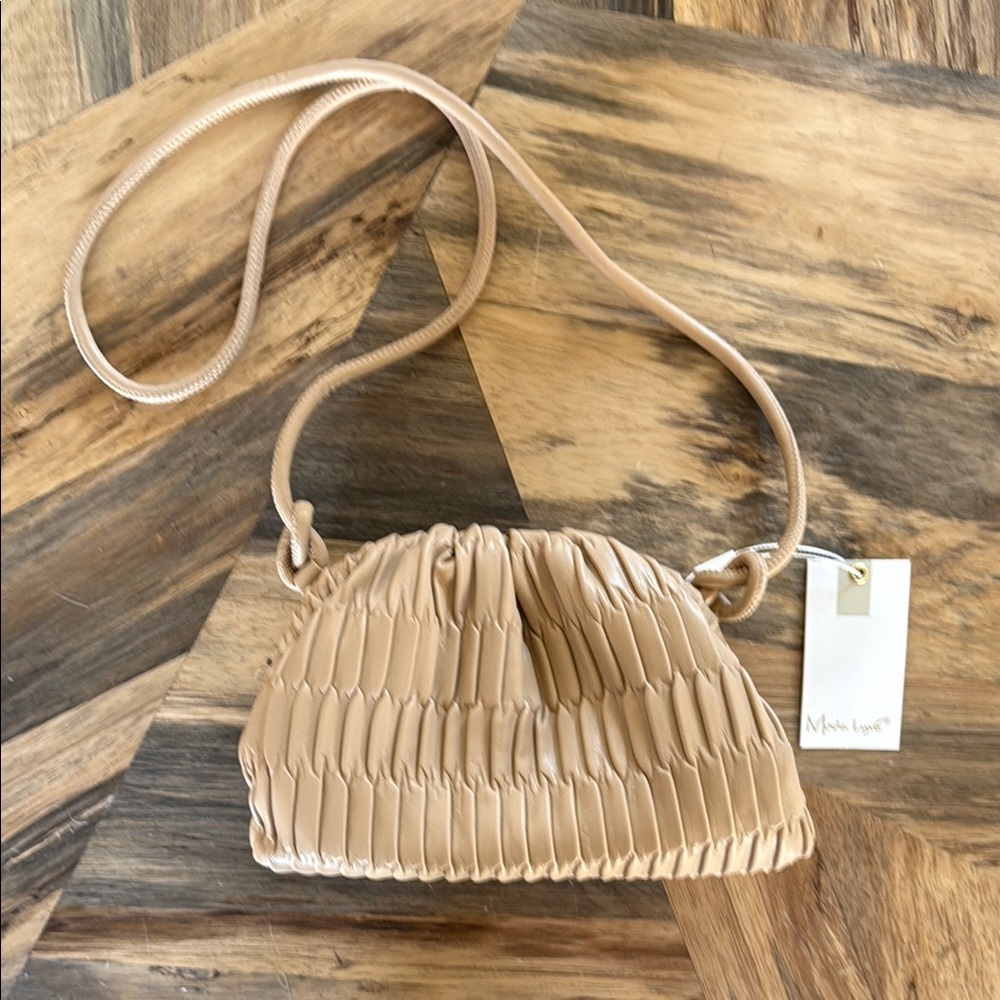 Moda Lux Tan Pleated Crossbody Bag with Adjustable Strap
